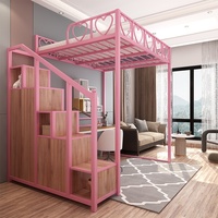 Lit mezzanine en fer de style nordique avec bureau et espace de rangement, design gain de place pour petit appartement, chambre, salon et hôtel, modèle ZS-2206092