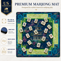 Tapis de Mahjong Américain Premium Bleu Botanique 33x33 Pouces 3mm en Néoprène Antidérapant et Imperméable pour Jeu de Table - Entrepôt Américain