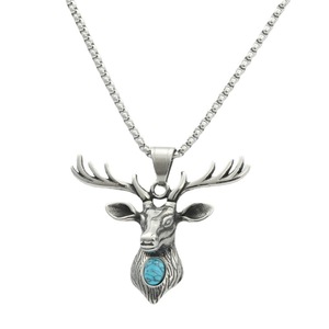Colgante de cabeza de ciervo de acero inoxidable yunnique con incrustaciones de turquesa, collar unisex, regalo, joyería de moda con forma de animal, 280607 - Product Image 5