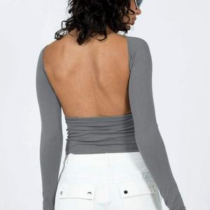 Camiseta de Mujer Sexy y Ajustada de Manga Larga en Color Sólido, Estilo Urbano, para Primavera y Otoño, Personalizable - Product Image 6