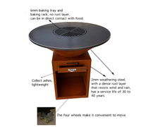 Barbecue extérieur à charbon de bois à faible fumée en acier Corten avec dispositif de sécurité flamme, facile à assembler et à nettoyer pour le camping