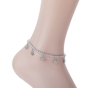 Chaîne de cheville pour femme en laiton avec zircon, motif feuille d'érable, style Hip Hop, 4mm, 9 pouces + chaîne d'extension, chaîne tennis - Product Image 3
