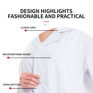 เสื้อโค้ทแขนยาวสีขาวสำหรับนักศึกษาชายหญิงชุดแพทย์แขนสั้นสารเคมี - Product Image 3