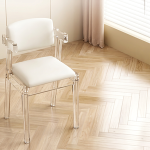 Chaise de salon moderne en acrylique avec coussin blanc, dossier solide, design minimaliste, mobilier de maison - Product Image 1