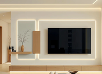 Mueble de TV de Pared Estilo Crema Personalizado, Forma Geométrica, Tira de Luz LED, Estante Flotante, Mueble de TV Largo para Proyecto de Apartamento