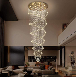 Lampadario a Goccia <span class=keywords><strong>di</strong></span> Lusso per Soffitti Alti, Lampada a Sospensione Moderna per Hotel, Villa, Lampadario a Spirale in Cristallo K9 con LED - Product Image 2