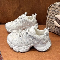 Nouvelles Chaussures de Marche et de Course pour Femmes 2026 - Vente en Gros Usine - Baskets Respirantes à Plateforme Épaisse en Maille Gris Clair et Bleu Marine