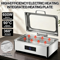 Chauffe-Plat Électrique Moderne en Acier Inoxydable avec Contrôle Numérique Précis et Couvercle en Verre pour la Restauration Commerciale et les Événements