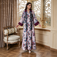 Robe longue Abaya de luxe imprimée, col rabattu, broderie, strass, robe musulmane, Kaftan arabe de Dubaï, tenue de soirée pour l'Aïd
