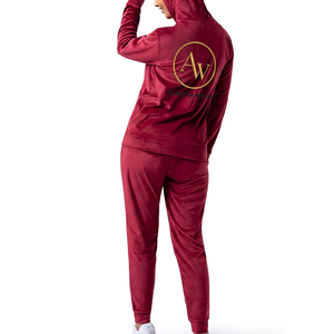 Ensemble de survêtement pour femme 100% coton, ensemble de survêtement en velours à fermeture éclair, ensemble de survêtement à capuche à fermeture éclair, ensemble de jogging décontracté - Product Image 6