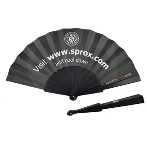 Custom black plastic handle folding fan