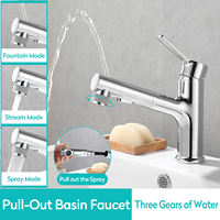Robinet de lavabo de salle de bain extractible avec jet cascade, 3 modes, monocommande, chromé, à poser sur le comptoir