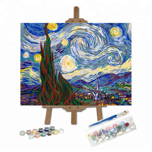 Dipinto Acrilico Creativo <span class=keywords><strong>Notte</strong></span> <span class=keywords><strong>Stellata</strong></span>, Kit Fai-da-Te per Dipingere con i Numeri, Paesaggio di <span class=keywords><strong>Van</strong></span> <span class=keywords><strong>Gogh</strong></span> con Pennelli - Product Image 2