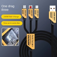 Câble de charge micro USB 3 en 1 en alliage de zinc 240W, câble de données rapide de 1,2 m pour téléphone portable, gaine en nylon tressé