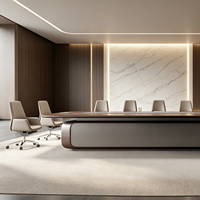 Table de conférence de luxe en forme de bateau, finition laquée piano et placage, pour réunions exécutives