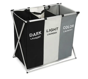 Panier <span class=keywords><strong>Landry</strong></span> pliable 3 compartiments en tissu Oxford panier à linge pliable imperméable sac pour vêtements sales - Product Image 2