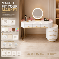 Table de maquillage moderne avec miroir LED, 6 tiroirs, meuble de rangement pour chambre à coucher, mobilier pour la maison et l'hôtel