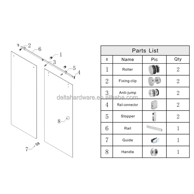 Paslanmaz çelik 304 çerçevesiz duş odası muhafaza cam kaymak kiti uydurma duş sürgülü kapı tekerlek cam kapi aksesuarları