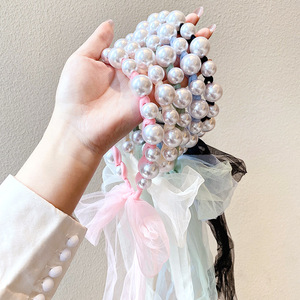 Bandeau avec ruban de perles pour enfants, princesse de corée du sud, <span class=keywords><strong>filet</strong></span>, queue de cheval, nœud papillon, serre-tête pour cheveux - Product Image 1