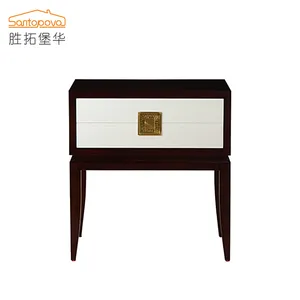 Pequeña pierna larga mesas cajón lateral de la cama muebles de interior de material de madera mezcla blanco mesita de noche