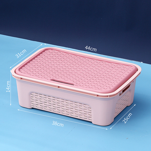 Kotak Penyimpanan Rotan Plastik dengan Tutup, Keranjang Dapat Ditumpuk - Product Image 2