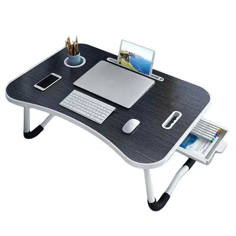 Mesa de madeira dobrável para laptop, mesa de madeira para laptop em MDF portátil, mesa de madeira para sofá ou chão