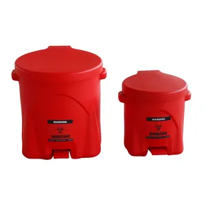 14 Gal 53 L PE Merah (Polietilen) Merah Kuning Laboratorium Klinis Biohazard Tempat Sampah dengan Pedal Kaki