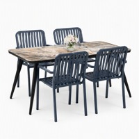 Ensemble de table et de chaises de salle à manger d'extérieur en alliage d'aluminium moderne, léger, empilable, résistant aux UV, imperméable, meubles de villa