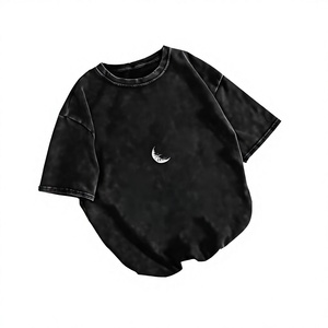 Camiseta Negra Extra Grande Unisex para Hombre con Estampado de Luna Creciente, Manga Corta, Cuello Redondo, Informal, de Algodón Transpirable - Product Image 1