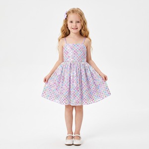 Abito in Tulle Lilla per Bambine, Vestito da Festa Multicolore con Paillettes, Fiori, Perline e Strass, Senza Maniche, Linea A, ODM - Product Image 1