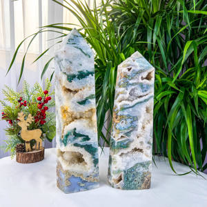 Obelisco de Ágata Musgosa Verde Natural al por Mayor, Geoda Druzy de Cuatro Lados, Varita de Cristal Curativo, Feng Shui, Meditación, Decoración del Hogar, Regalo - Product Image 5
