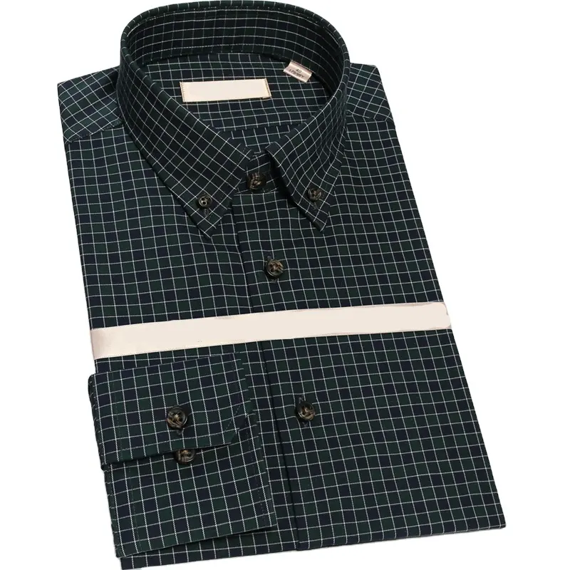 plaid shirts dark green 100% cotton mens dress shirts button down long sleeve mens shirts