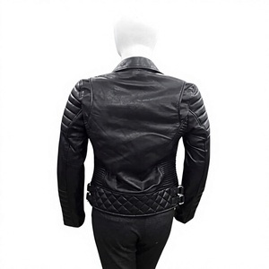 Nabtay Sports Women's Black Sheep Skin Finished Windproof High Street Moto <b>Jacket</b> Quilted Waist Zipper Closure Stand Collar Full - Product Image 2