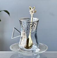 Ensemble de tasses à café et à thé en verre de luxe avec soucoupes, ensemble de tasses à café turques arabes vintage avec poignée unique
