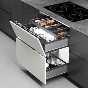 Meuble de rangement de cuisine à trois niveaux avec paniers coulissants, durable, facile à assembler, de forme oblongue, pour le rangement des assaisonnements et des ustensiles de cuisson - Product Image 2
