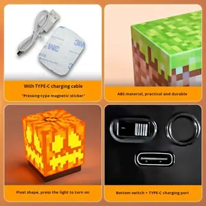 Lámpara de Bloque Periférica de <span class=keywords><strong>Minecraft</strong></span>, Juguete Luminoso de Minería MC, Luz Nocturna Magnética Recargable, Cubo de Plástico, Modelo de Atrezzo - Product Image 5