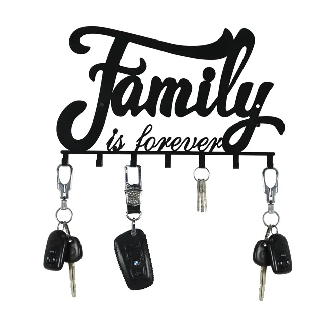 Colgador de llaves montado en la pared para la familia es Forever, estante de decoración para el hogar, soporte de Metal para llaves de pared