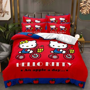 Thương Mại Nước Ngoài 3D In Ấn <span class=keywords><strong>Hello</strong></span> <span class=keywords><strong>Kitty</strong></span> Polyester Comforter Duvet Quilt Bao Gồm Gối Giá Rẻ Bộ Đồ Giường Màu Hồng Thiết Lập Nhà Cung Cấp - Product Image 4