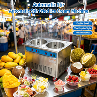 Machine commerciale automatique à double plaque pour rouleaux de crème glacée thaïlandaise avec lames mélangeuses pour la préparation de yogourt frit
