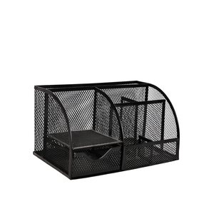 Organiseur de Bureau en Maille Métallique Noir de Haute Qualité à 7 Compartiments avec Support à Stylos et Tiroir de Rangement - Product Image 1