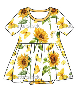 Abito Estivo per Bambine in Bambù a Maniche Corte, Nuova Collezione con Stampa Girasole e <span class=keywords><strong>Farfalla</strong></span>, Morbido e Delicato sulla Pelle - Product Image 1