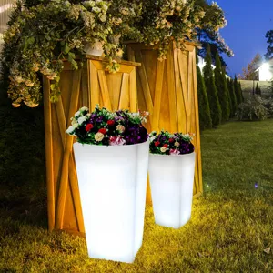 Pot bunga taman, pot bunga taman dengan bercahaya LED untuk balkon teras tahan air vas bunga buatan ruang tanaman luar ruangan pencahayaan furnitur
