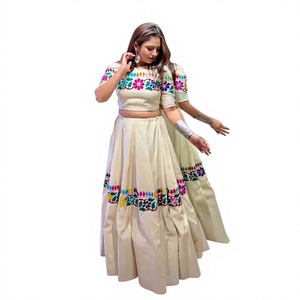 TENNECY Elevate Your Navratri Style Exquisite Pur Kora Lehenga Choli Set Intricately Embroidered Gamthi Work Blouse Reversible - Product Image 1