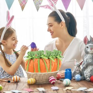 2026 Hot-Selling Creative Carrot <b>Gift</b> <b>Bag</b> Drawstring Party Velvet <b>Easter</b> 24X10cm Modern Embossing Printed Colors - Product Image 5