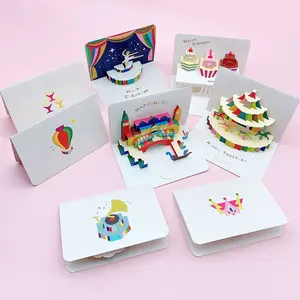 Venta al por mayor 3D Pop Up Tarjetas de felicitación en relieve Tarjeta de agradecimiento Tarjeta de felicitación de cumpleaños para niños