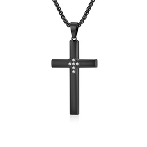 <b>Titanium</b> Steel Cross Necklace With Diamond Inlay Fashion Pendant For Gift Stainless Steel Jewelry - Product Image 5