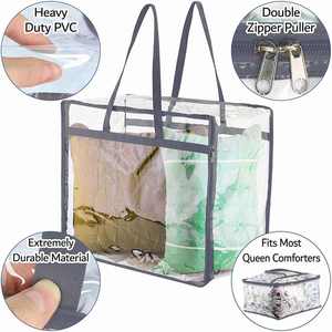 Clear <b>Vinyl</b> Zippered Storage <b>Bags</b> Home Foldable Wardrobe Organizer for Clothing Sturdy Storage for Sweaters Blankets Comforters - Product Image 2