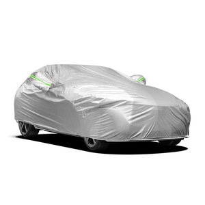 Housse de voiture épaisse 190T avec revêtement argenté, protection solaire complète, imperméable, avec bandes réfléchissantes vertes, anti-poussière - Product Image 2