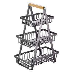 Three Layer Fruit <b>Basket</b> With Wooden Handle Detachable Storage Rack For Kitchen Living Room Rectangle <b>Shelf</b> - Product Image 2