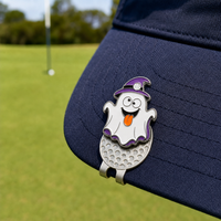 Marqueur de balle de golf d'Halloween en gros, design chapeau de sorcière fantôme, cadeau personnalisé, marqueur de balle de golf magnétique en émail souple avec clip pour chapeau